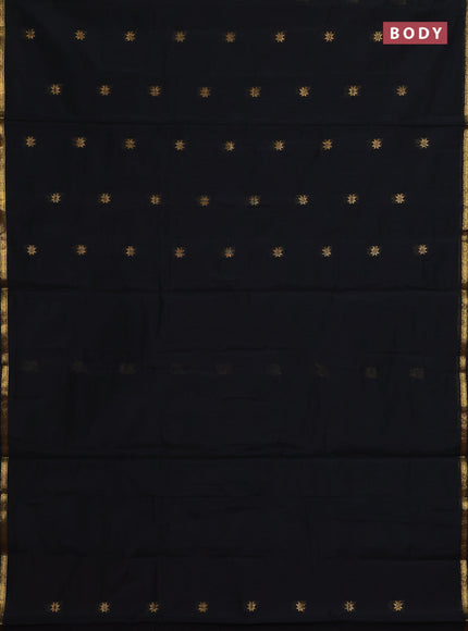 Semi maheswari cotton saree black and maroon with zari woven buttas and small zari woven border