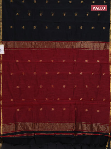 Semi maheswari cotton saree black and maroon with zari woven buttas and small zari woven border