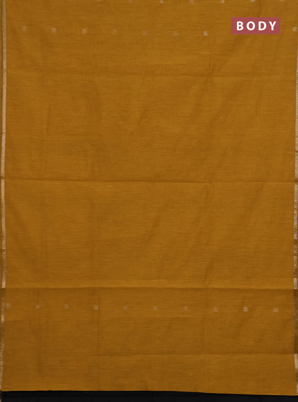 Semi maheswari cotton saree mustard yellow and black with zari woven buttas and small zari woven border