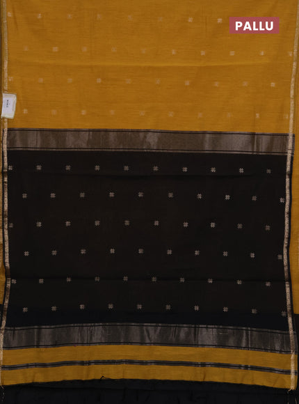 Semi maheswari cotton saree mustard yellow and black with zari woven buttas and small zari woven border