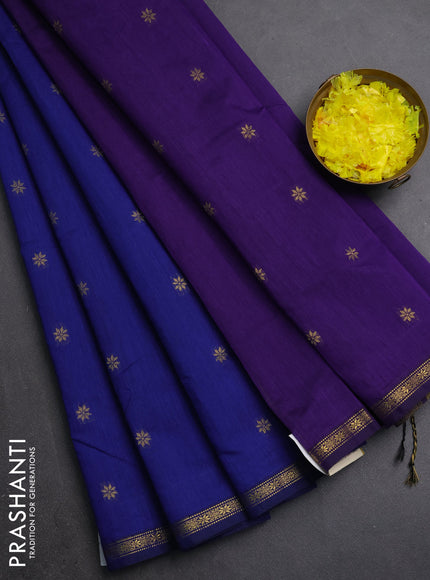 Semi maheswari cotton saree blue and violet with zari woven buttas and small zari woven border