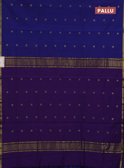 Semi maheswari cotton saree blue and violet with zari woven buttas and small zari woven border