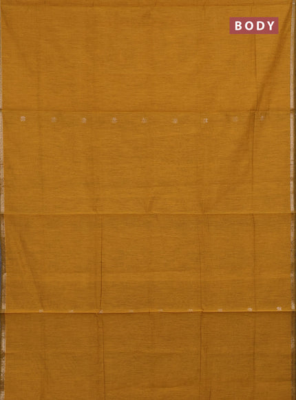 Semi maheswari cotton saree mustard yellow and navy blue with zari woven buttas and small zari woven border