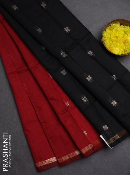 Semi maheswari cotton saree maroon and black with zari woven buttas and small zari woven border