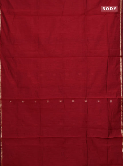Semi maheswari cotton saree maroon and black with zari woven buttas and small zari woven border
