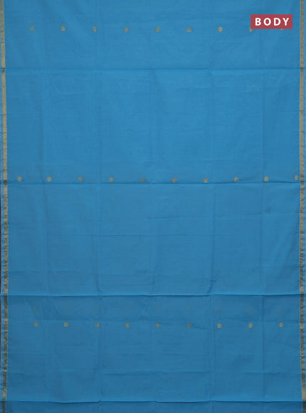 Semi maheswari cotton saree blue and sandal with zari woven buttas and small zari woven border