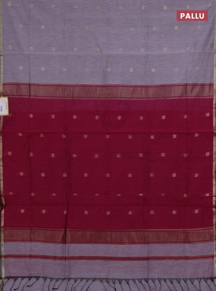 Semi maheswari cotton saree grey shade and magenta pink with zari woven buttas and small zari woven border