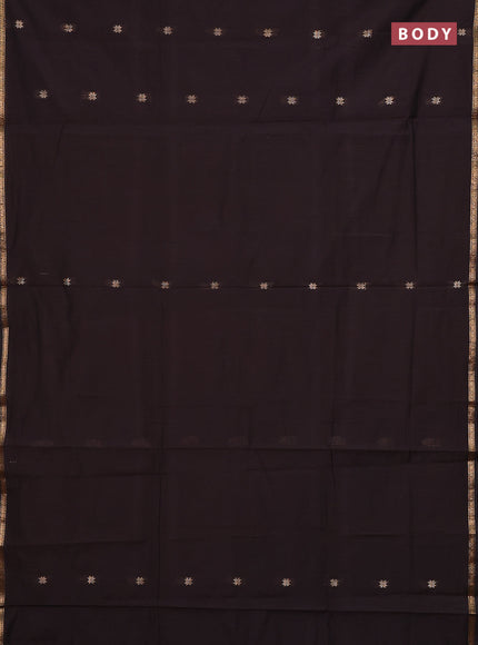 Semi maheswari cotton saree dark coffee brown and mustard yellow with zari woven buttas and small zari woven border