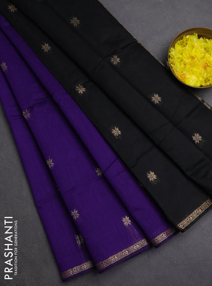 Semi maheswari cotton saree violet and black with zari woven buttas and small zari woven border