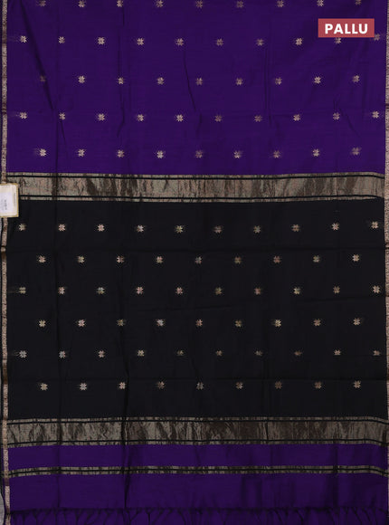Semi maheswari cotton saree violet and black with zari woven buttas and small zari woven border