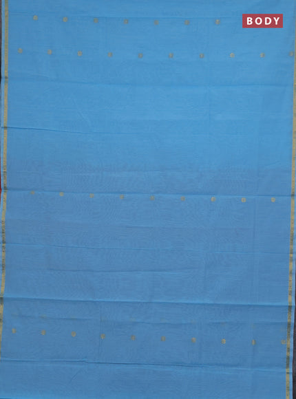 Semi maheswari cotton saree light blue and maroon shade with zari woven buttas and small zari woven border