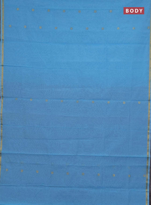 Semi maheswari cotton saree light blue and maroon shade with zari woven buttas and small zari woven border