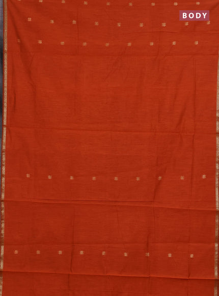 Semi maheswari cotton saree orange and violet with zari woven buttas and small zari woven border