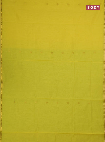 Semi maheswari cotton saree yellow and light green with zari woven buttas and small zari woven border