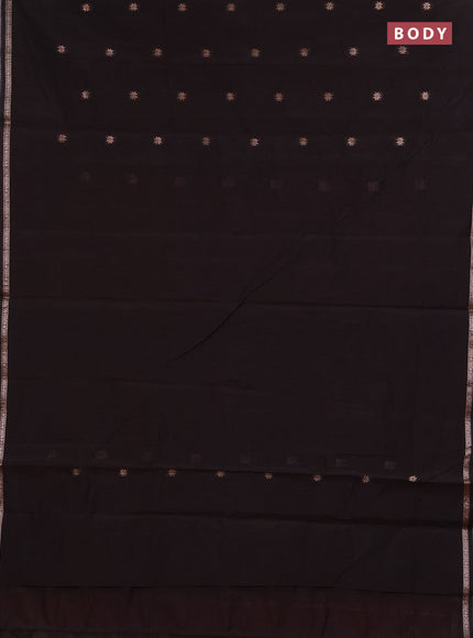Semi maheswari cotton saree dark coffee brown and maroon with zari woven buttas and small zari woven border