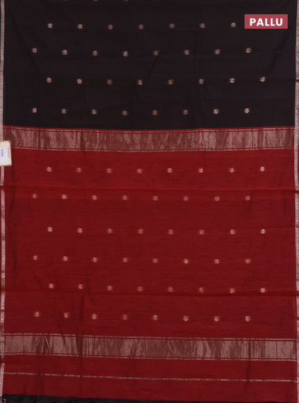 Semi maheswari cotton saree dark coffee brown and maroon with zari woven buttas and small zari woven border