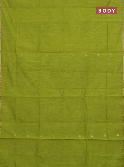 Semi maheswari cotton saree lime green and blue with zari woven buttas and small zari woven border