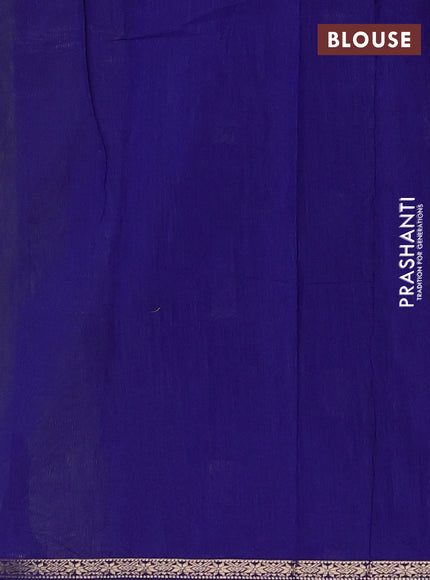 Semi maheswari cotton saree lime green and blue with zari woven buttas and small zari woven border