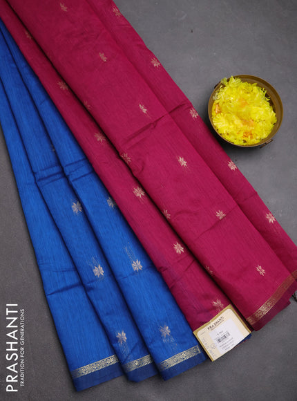 Semi maheswari cotton saree blue and pink with zari woven buttas and small zari woven border