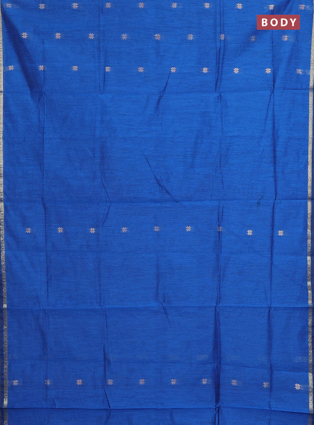 Semi maheswari cotton saree blue and pink with zari woven buttas and small zari woven border