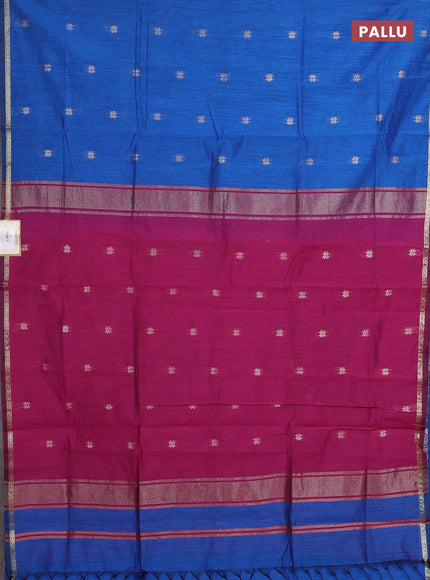 Semi maheswari cotton saree blue and pink with zari woven buttas and small zari woven border