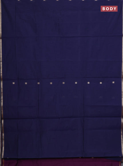 Semi maheswari cotton saree navy blue and deep purple with zari woven buttas and small zari woven border