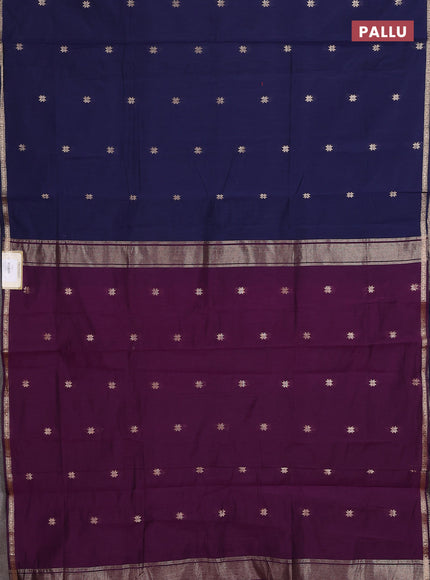 Semi maheswari cotton saree navy blue and deep purple with zari woven buttas and small zari woven border