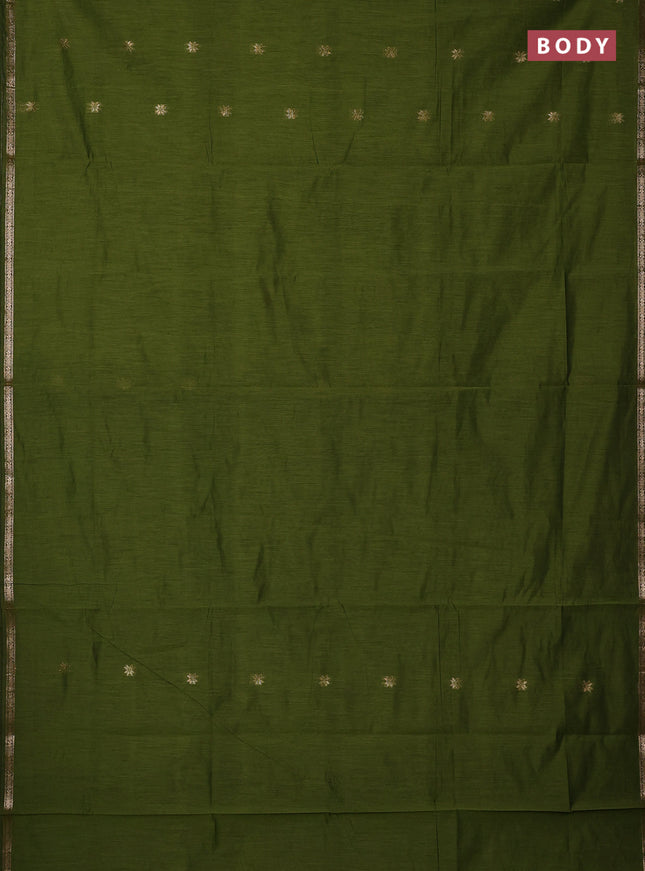 Semi maheswari cotton saree green and blue with zari woven buttas and small zari woven border