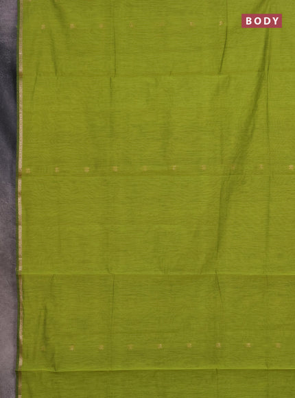 Semi maheswari cotton saree lime green and purple with zari woven buttas and small zari woven border