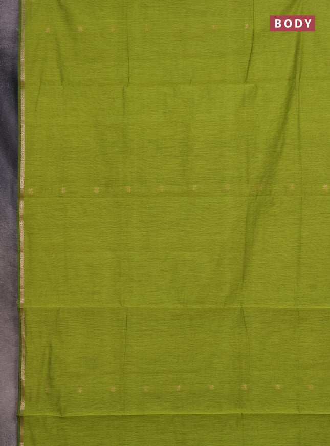Semi maheswari cotton saree lime green and purple with zari woven buttas and small zari woven border