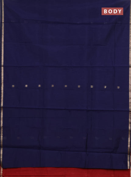 Semi maheswari cotton saree navy blue and maroon with zari woven buttas and small zari woven border