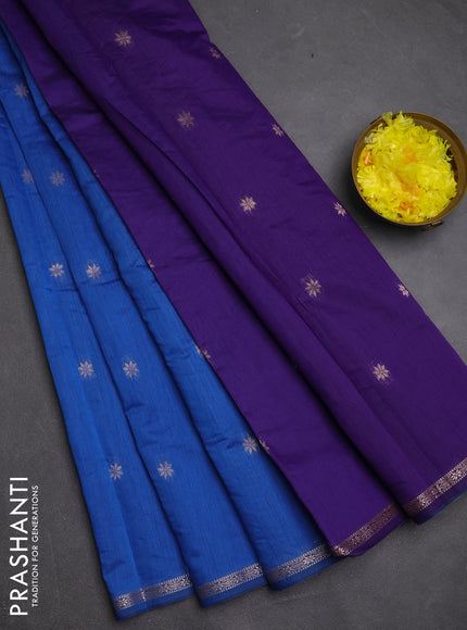 Semi maheswari cotton saree blue and violet with zari woven buttas and small zari woven border