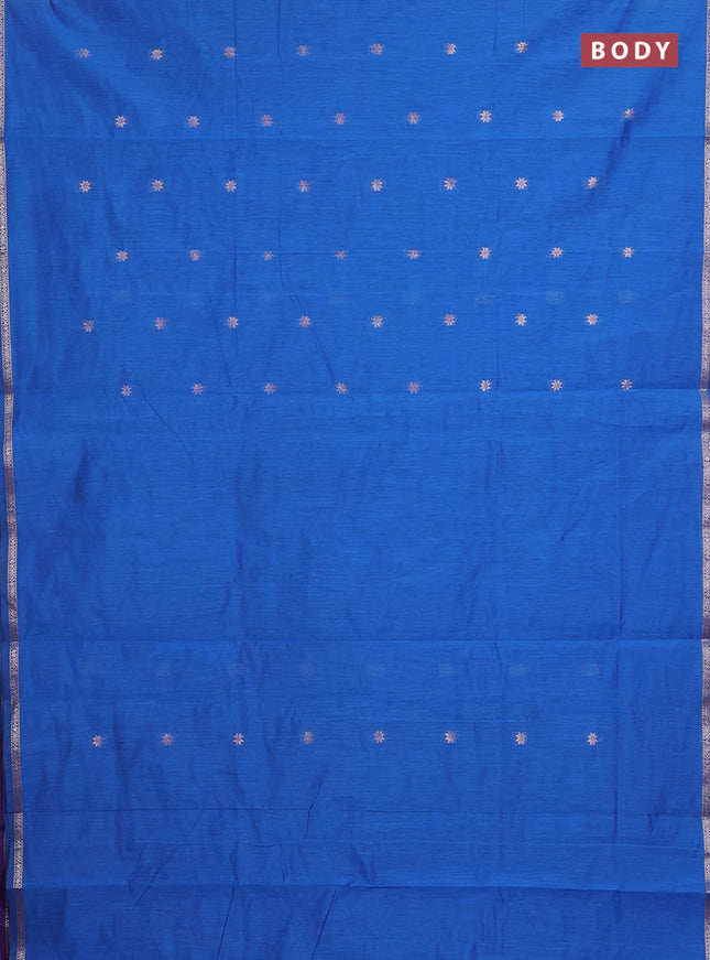 Semi maheswari cotton saree blue and violet with zari woven buttas and small zari woven border
