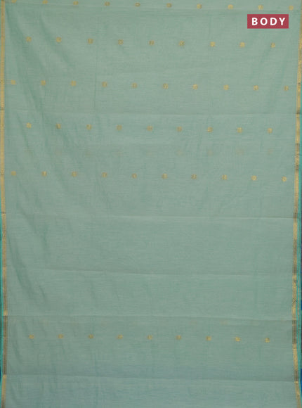 Semi maheswari cotton saree pastel green and cs blue with zari woven buttas and small zari woven border