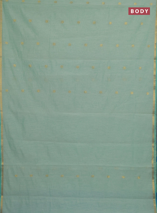 Semi maheswari cotton saree pastel green and cs blue with zari woven buttas and small zari woven border