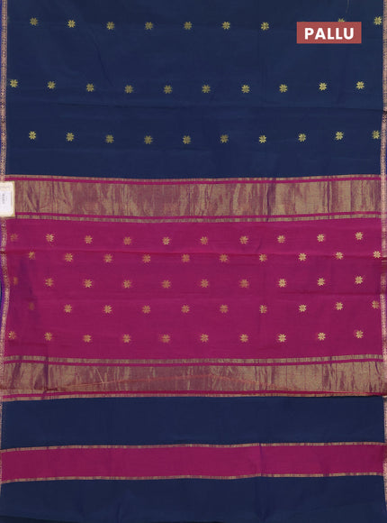 Semi maheswari cotton saree peacock green and magenta pink with zari woven buttas and small zari woven border