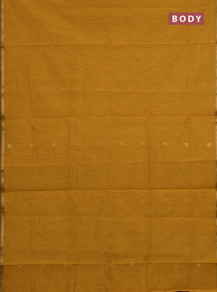 Semi maheswari cotton saree mustard yellow and black with zari woven buttas and small zari woven border