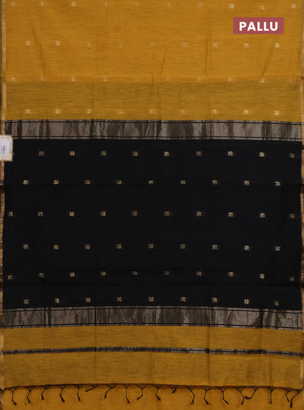 Semi maheswari cotton saree mustard yellow and black with zari woven buttas and small zari woven border
