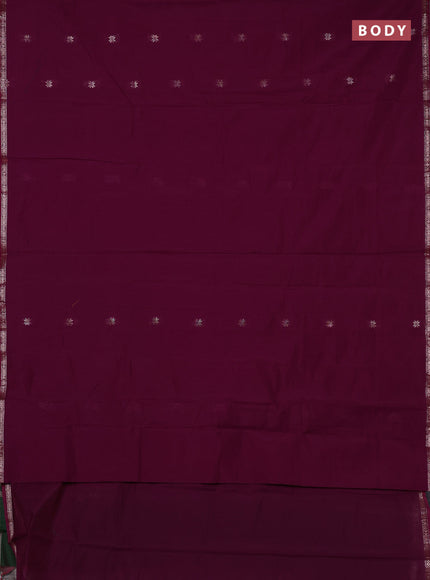 Semi maheswari cotton saree purple and green with zari woven buttas and small zari woven border