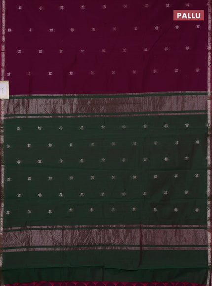 Semi maheswari cotton saree purple and green with zari woven buttas and small zari woven border