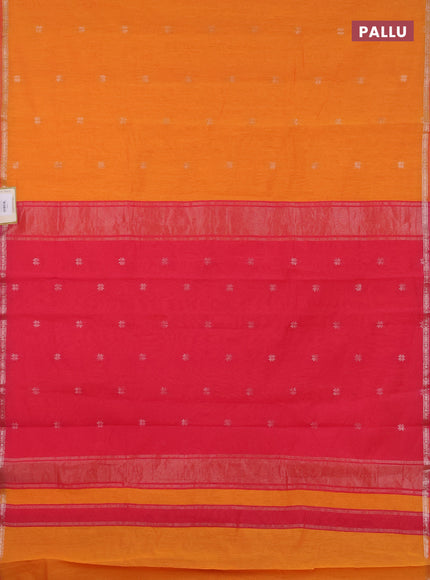 Semi maheswari cotton saree orange and pink with zari woven buttas and small zari woven border