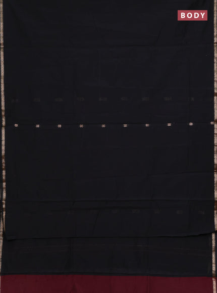 Semi maheswari cotton saree black and maroon with zari woven buttas and small zari woven border