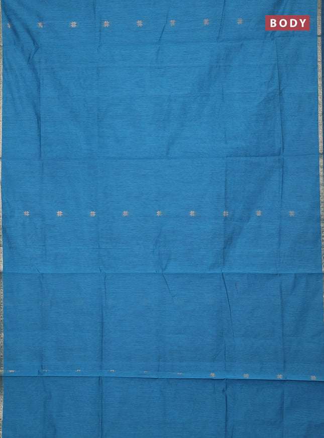 Semi maheswari cotton saree teal blue and magenta pink with zari woven buttas and small zari woven border