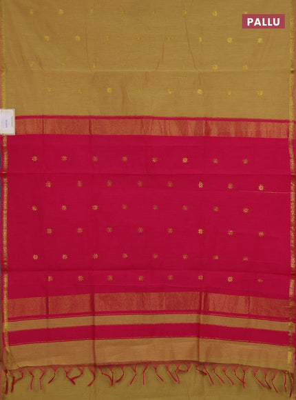 Semi maheswari cotton saree sandal shade and pink with zari woven buttas and small zari woven border
