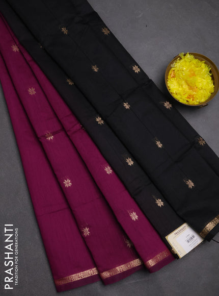 Semi maheswari cotton saree purple and black with zari woven buttas and small zari woven border