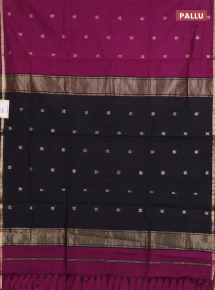 Semi maheswari cotton saree purple and black with zari woven buttas and small zari woven border