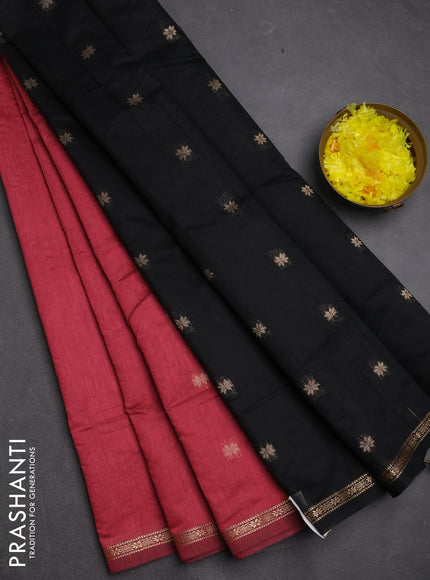 Semi maheswari cotton saree pink and black with zari woven buttas and small zari woven border