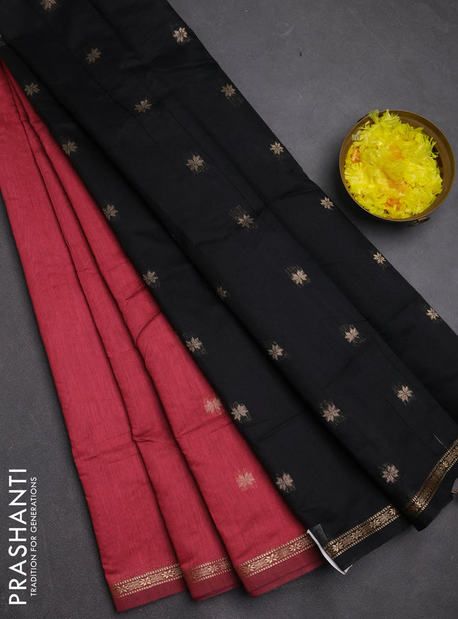 Semi maheswari cotton saree pink and black with zari woven buttas and small zari woven border