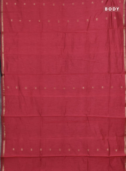 Semi maheswari cotton saree pink and black with zari woven buttas and small zari woven border