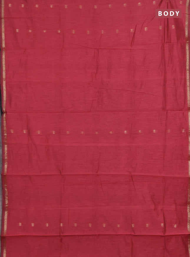 Semi maheswari cotton saree pink and black with zari woven buttas and small zari woven border